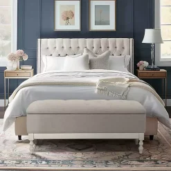 Kirklands Home Beckett White and Tufted Storage Bench Gray
