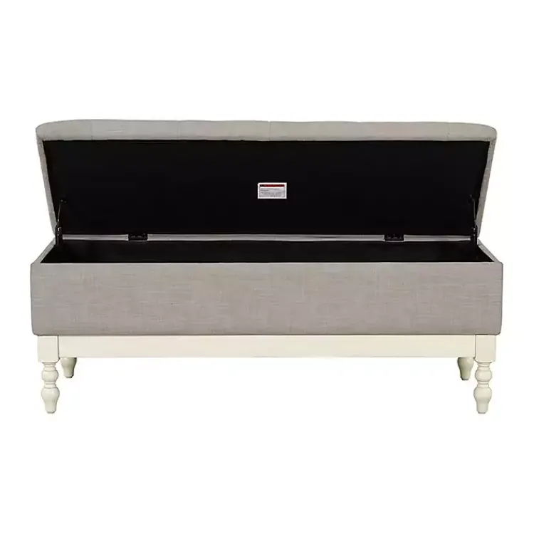 Kirklands Home Beckett White and Tufted Storage Bench Gray