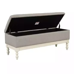 Kirklands Home Beckett White and Tufted Storage Bench Gray