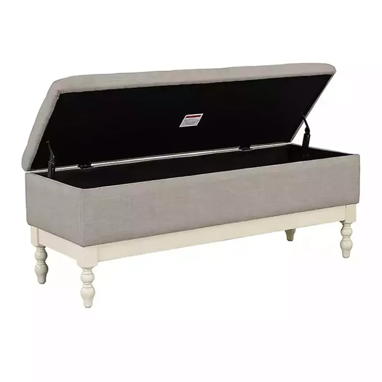 Kirklands Home Beckett White and Tufted Storage Bench Gray