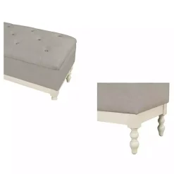 Kirklands Home Beckett White and Tufted Storage Bench Gray