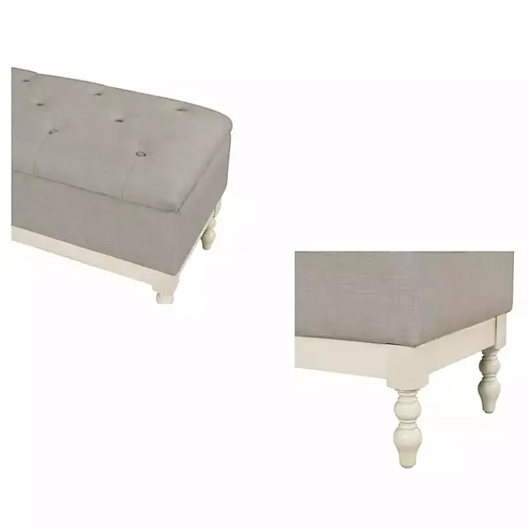 Kirklands Home Beckett White and Tufted Storage Bench Gray