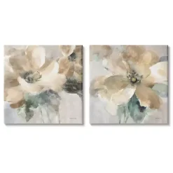 Kirklands Home Beige Abstract Flowers Canvas Art Prints, Set of 2 Tan New