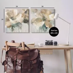 Kirklands Home Beige Abstract Flowers Canvas Art Prints, Set of 2 Tan New