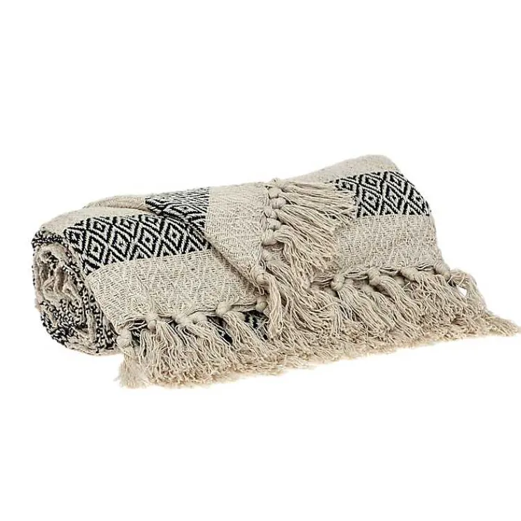 Blankets & Throws>Kirklands Home Beige and Black Diamond Stripe Throw