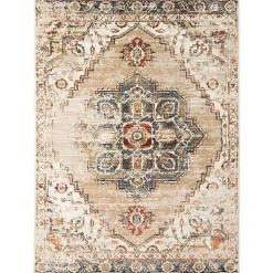Kirklands Home Beige and Gold Medallion Area Rug, 7x9