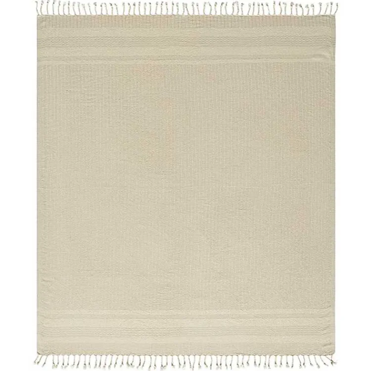 Blankets & Throws>Kirklands Home Beige and White Stripes Cotton Throw Tan