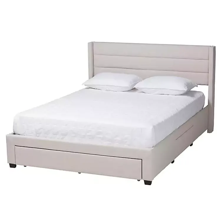 Kirklands Home Beige Braylon Upholstered 3-Drawer Queen Bed Tan Best