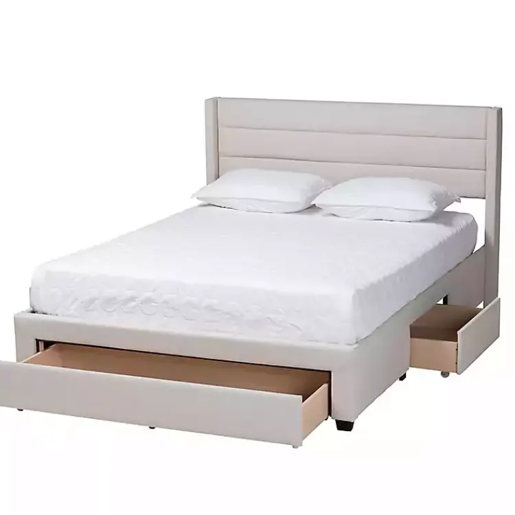 Kirklands Home Beige Braylon Upholstered 3-Drawer Queen Bed Tan Best