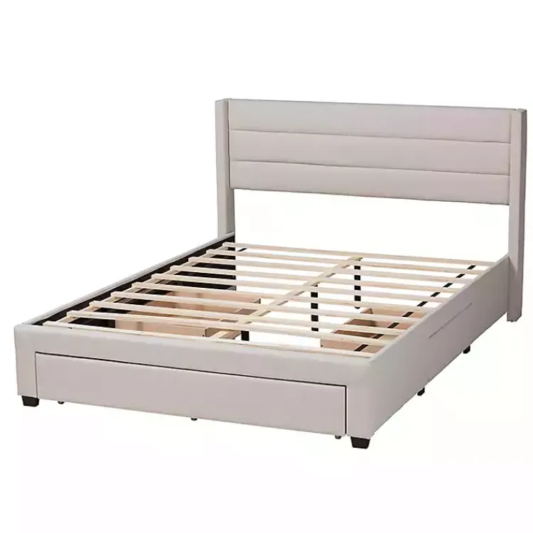 Kirklands Home Beige Braylon Upholstered 3-Drawer Queen Bed Tan Best