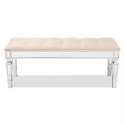 Kirklands Home Beige Button Tufted Bench with Mirrored Base Tan Outlet