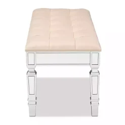 Kirklands Home Beige Button Tufted Bench with Mirrored Base Tan Outlet