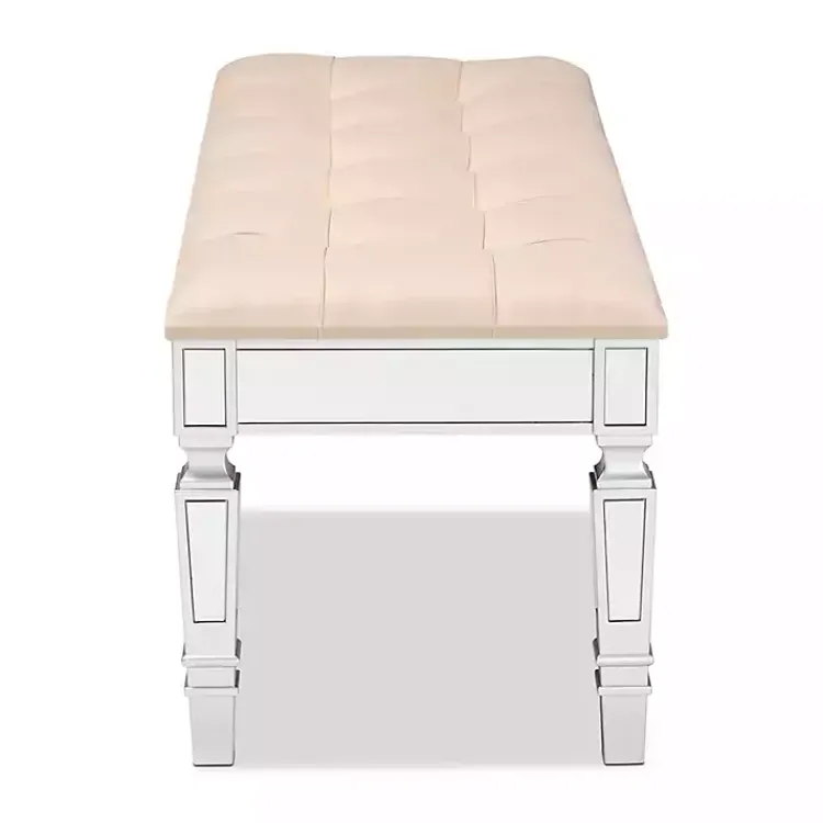Kirklands Home Beige Button Tufted Bench with Mirrored Base Tan Outlet