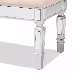 Kirklands Home Beige Button Tufted Bench with Mirrored Base Tan Outlet