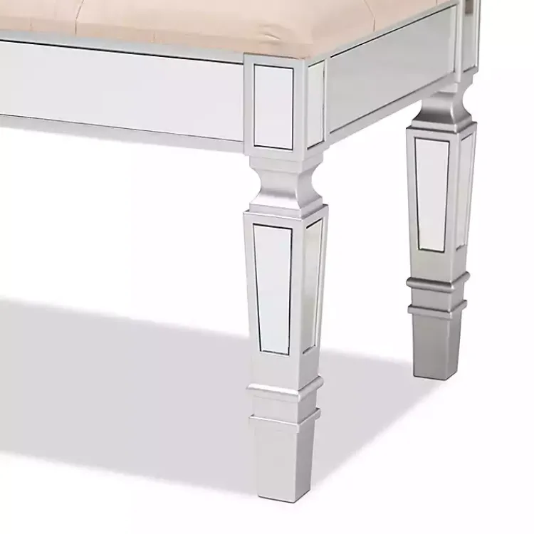 Kirklands Home Beige Button Tufted Bench with Mirrored Base Tan Outlet