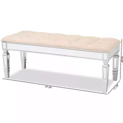 Kirklands Home Beige Button Tufted Bench with Mirrored Base Tan Outlet