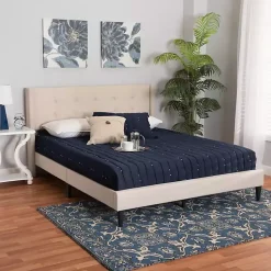 Kirklands Home Beige Button Tufted Headboard Full Platform Bed Tan Outlet