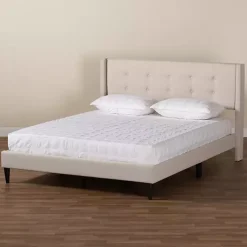 Kirklands Home Beige Button Tufted Headboard Full Platform Bed Tan Outlet