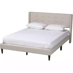 Kirklands Home Beige Button Tufted Headboard Queen Bed Frame Tan Clearance