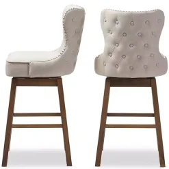 Kirklands Home Beige Button Tufted Swivel Bar Stools, Set of 2 Ivory New