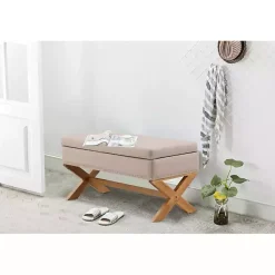 Kirklands Home Beige Crossed Storage Ottoman Tan Online