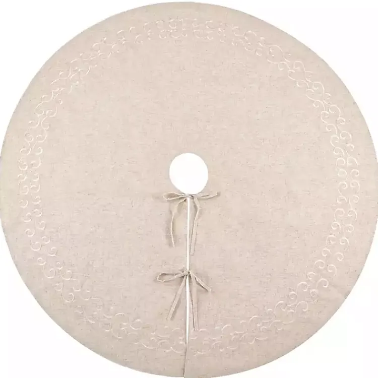Christmas Tree Skirts & Collars>Kirklands Home Beige Embroidered Tree Skirt Tan
