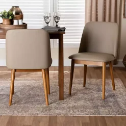 Kirklands Home Beige Faux Leather Modern Dining Chairs, Set of 2 Tan Sale