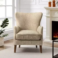 Kirklands Home Beige Floral Damask Wingback Accent Chair Tan Discount