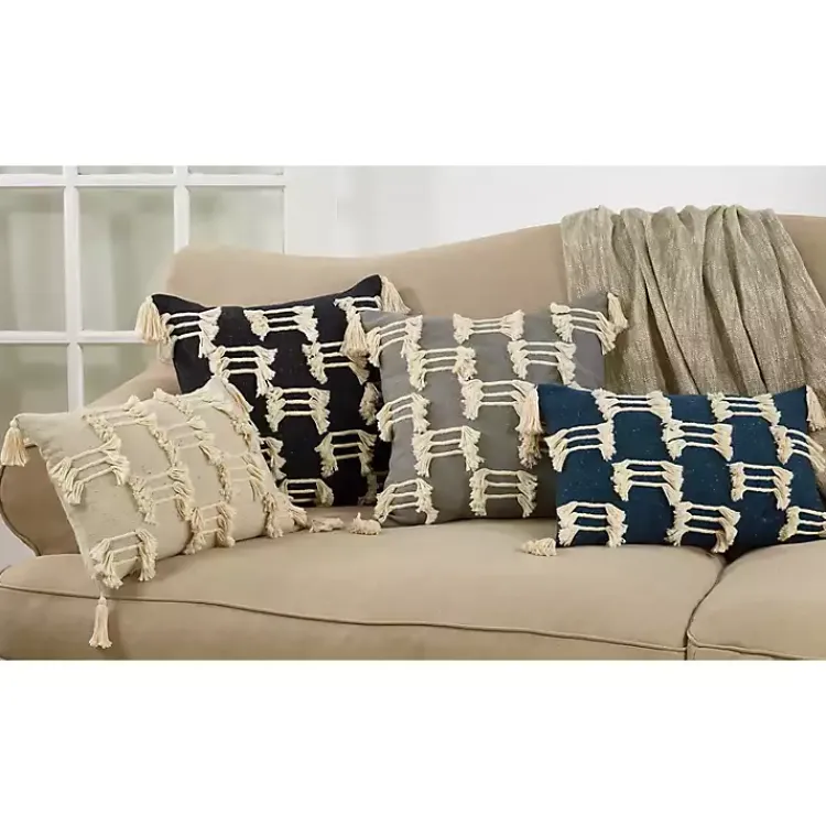 Pillows>Kirklands Home Beige Frayed Tassel Lumbar Pillow