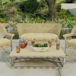 Kirklands Home Beige French Edge Outdoor Wicker Settee Cushion Tan Outlet
