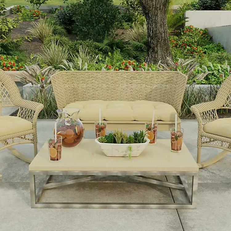 Kirklands Home Beige French Edge Outdoor Wicker Settee Cushion Tan Outlet