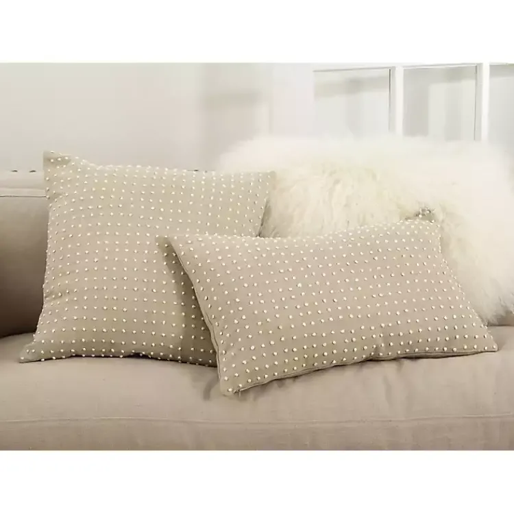 Pillows>Kirklands Home Beige French Knotted Lumbar Throw Pillow Tan