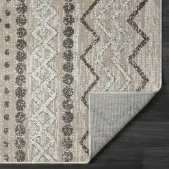 Kirklands Home Beige Geometric Stripe Washable Area Rug, 5x7 New