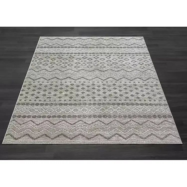 Kirklands Home Beige Geometric Stripe Washable Area Rug, 5x7 New