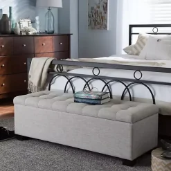 Kirklands Home Beige Grid-Tufted Contemporary Storage Bench Tan Hot
