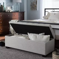 Kirklands Home Beige Grid-Tufted Contemporary Storage Bench Tan Hot