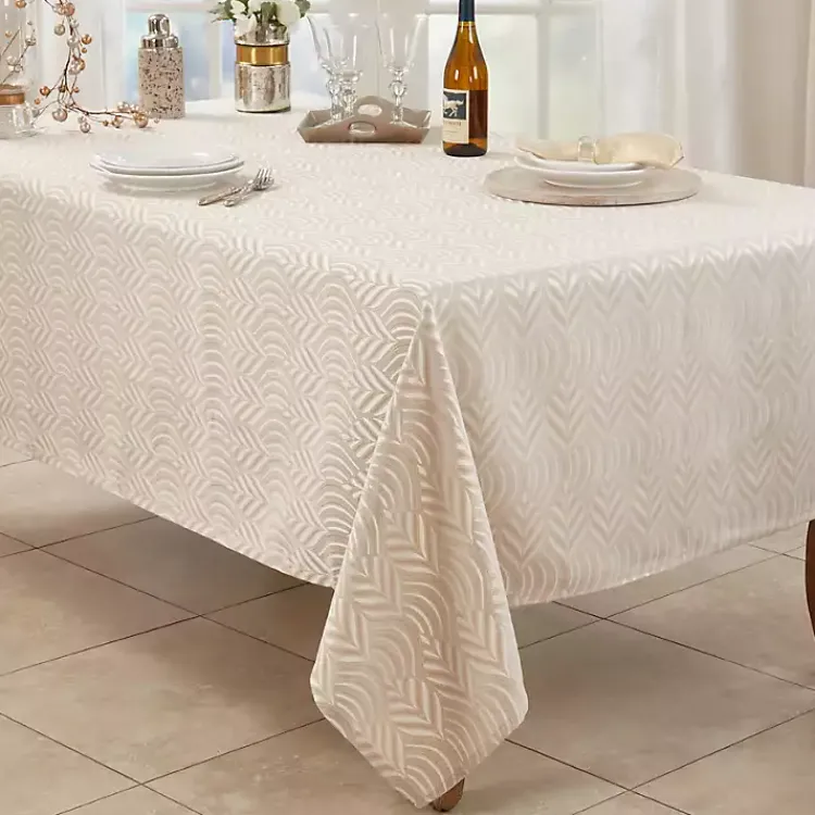 Kirklands Home Beige Jacquard Leaf Tablecloth, 104 in. Brown Outlet