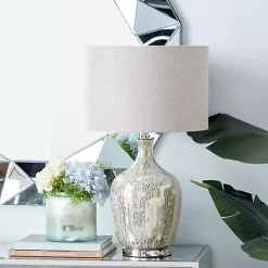 Kirklands Home Beige Marbled Mercury Glass Table Lamp Brown Hot