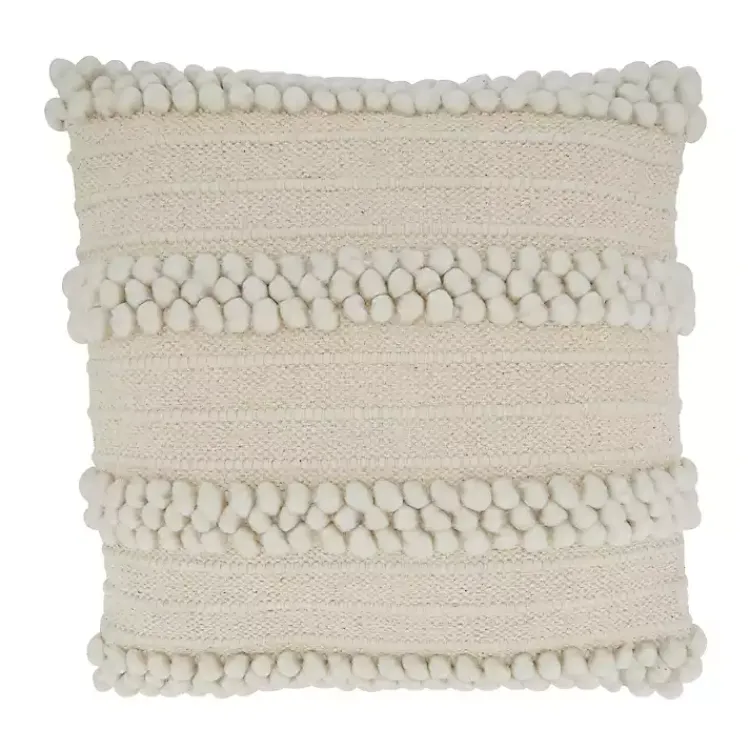 Pillows>Kirklands Home Beige Pom Pom Stripe Pillow Ivory
