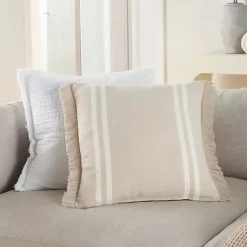 Pillows>Kirklands Home Beige Striped Linen Throw Pillow