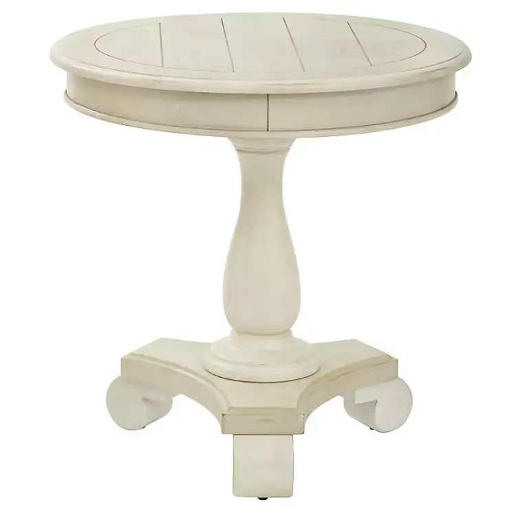 Kirklands Home Beige Traditional Round Pedestal Accent Table Ivory Clearance