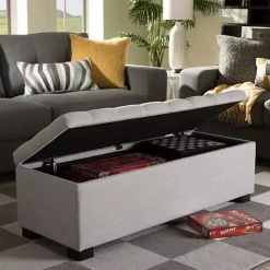 Kirklands Home Beige Tufted Contemporary Storage Bench Best