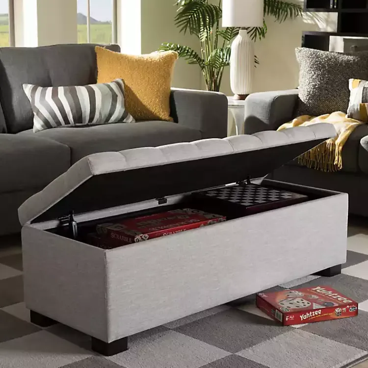 Kirklands Home Beige Tufted Contemporary Storage Bench Best