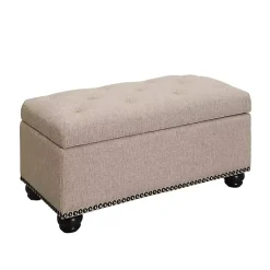 Kirklands Home Beige Tufted Jess Storage Ottoman Bench Tan Hot