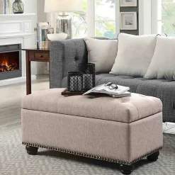 Kirklands Home Beige Tufted Jess Storage Ottoman Bench Tan Hot