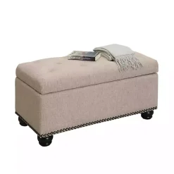 Kirklands Home Beige Tufted Jess Storage Ottoman Bench Tan Hot