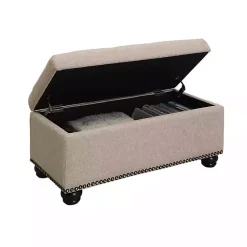 Kirklands Home Beige Tufted Jess Storage Ottoman Bench Tan Hot