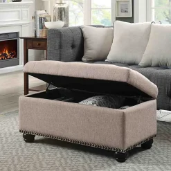 Kirklands Home Beige Tufted Jess Storage Ottoman Bench Tan Hot