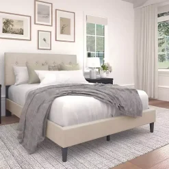 Kirklands Home Beige Tufted Low Profile Platform Queen Bed Tan Sale