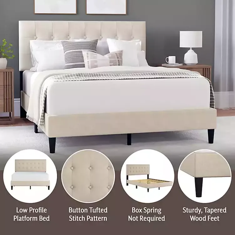 Kirklands Home Beige Tufted Low Profile Platform Queen Bed Tan Sale